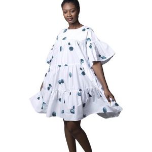 Merlette White Germain Tiered Cotton Dress XS